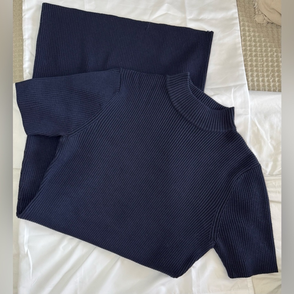 Cotton On Navy Blue High Neck Ribbed Short Sleeve Sweater Dress | Size L